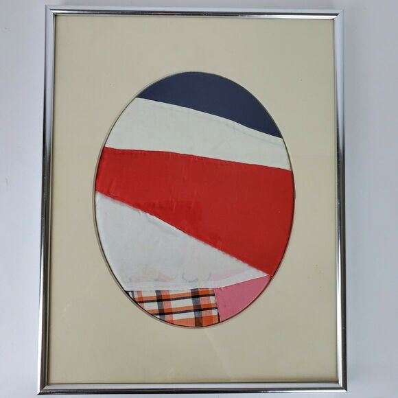 Antique Framed Early 1900s Quilt FOLK Art Work Red White Blue Patriotic 11x14 In - Picture 1 of 4